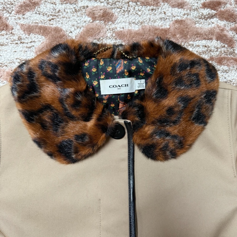 Coach Leather Trim Coat with Faux Fur Collar – Beige – Size 2 - Picture 5 of 11